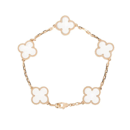 [Clover Jewels]CLOVER 5 MOTIF ROCK CRYSTAL PINK GOLD BRACELET