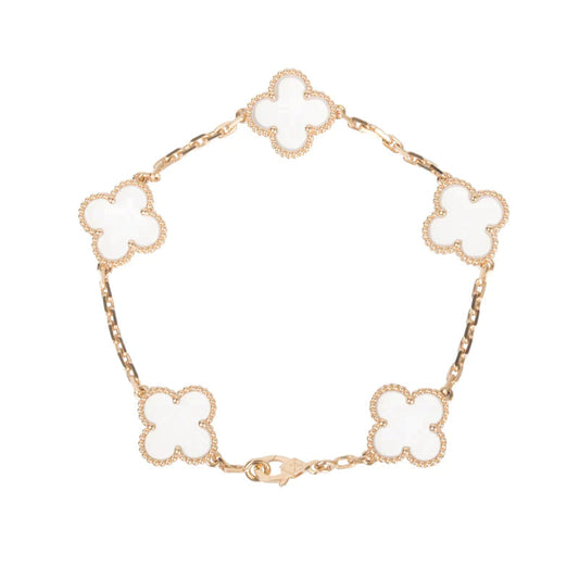 [Clover Jewels]CLOVER 5 MOTIF ROCK CRYSTAL PINK GOLD BRACELET