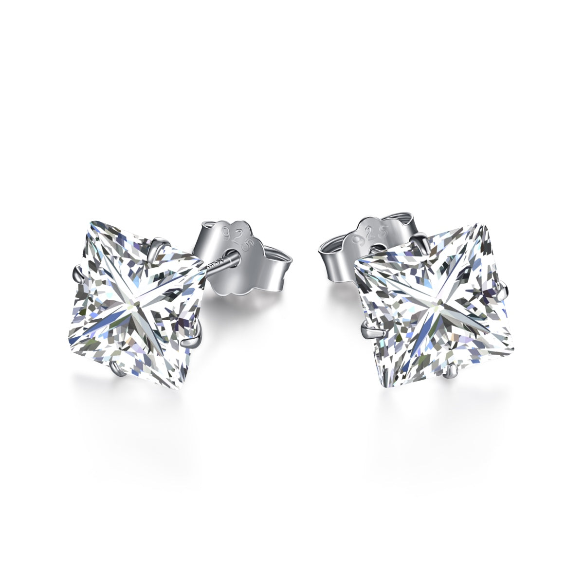 [Clover Jewels]Stylish Shiny Square Center Stone Stud Earrings