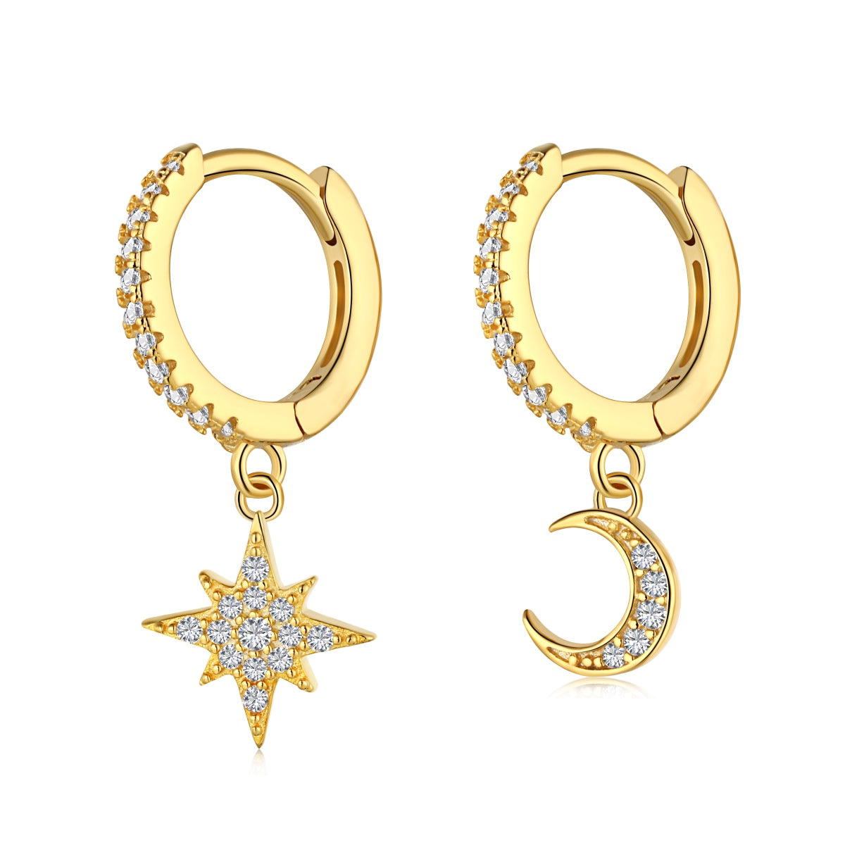 [Clover Jewels]Star and Moon Asymmetric Earrings