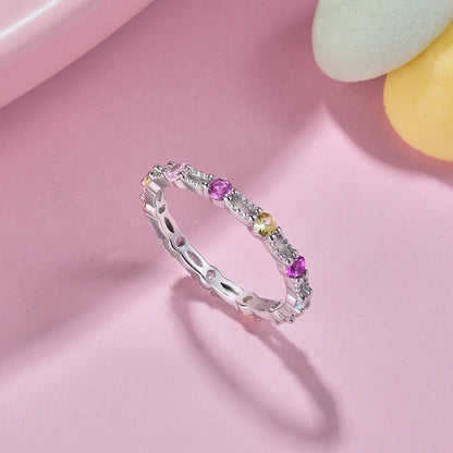 [Clover Jewels]Sparkling Colorful Round Cut Tennis Ring