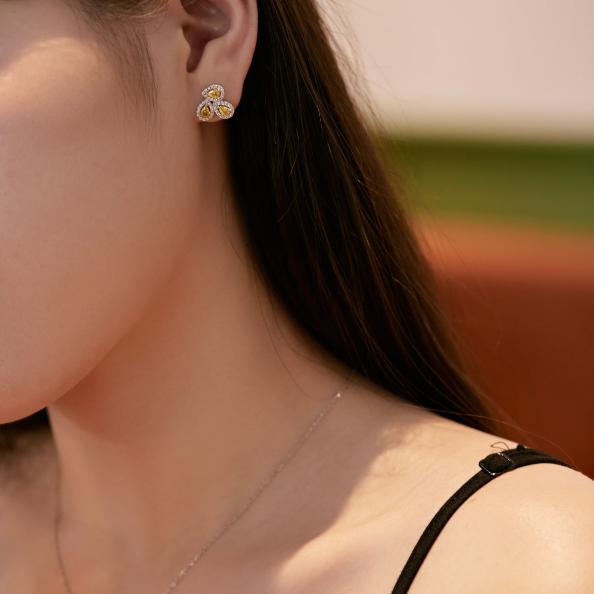 [Clover Jewels]Ornate Flower Shape Pear Cut Lover Earrings