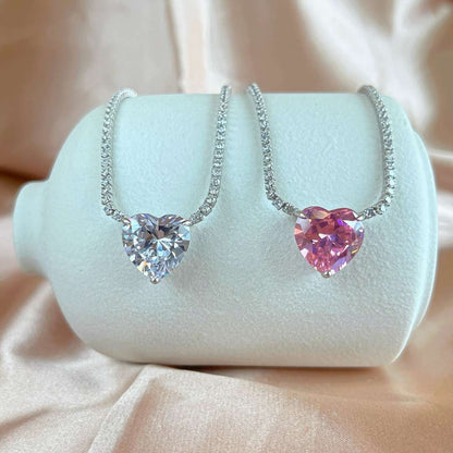 [Clover Jewels]8.0 Carat Versatile Colorful Sweet Heart-Shaped Tennis Necklace