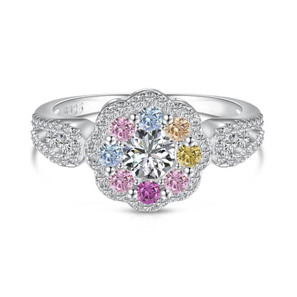 [Clover Jewels]Delicate Colorful Round Cut Flower Shape Wedding Ring