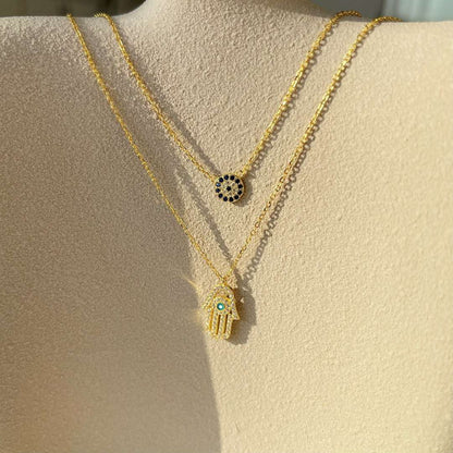 [Clover Jewels]Demon Eye Hamsa Palm Necklace