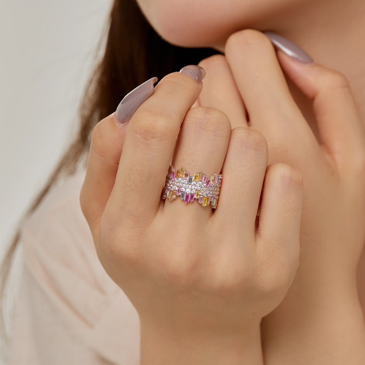 [Clover Jewels]Luxurious Colorful Radiant Cut Daily Ring