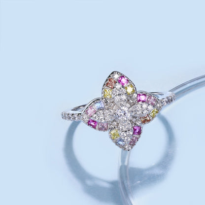 [Clover Jewels]Luxurious Colorful Flower Shape Banquet Ring