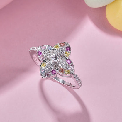 [Clover Jewels]Luxurious Colorful Flower Shape Banquet Ring