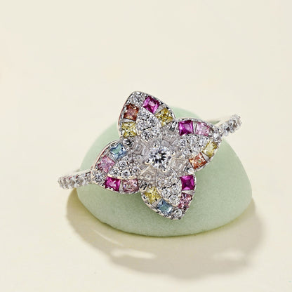 [Clover Jewels]Luxurious Colorful Flower Shape Banquet Ring