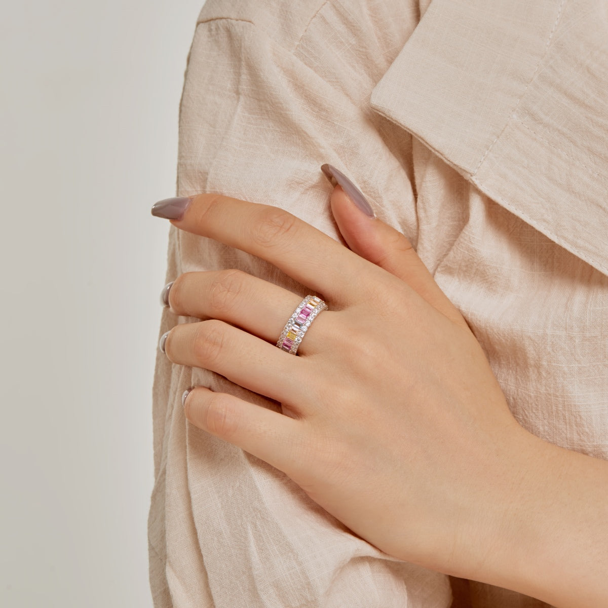 [Clover Jewels]Dainty Colorful Radiant Cut Daily Ring