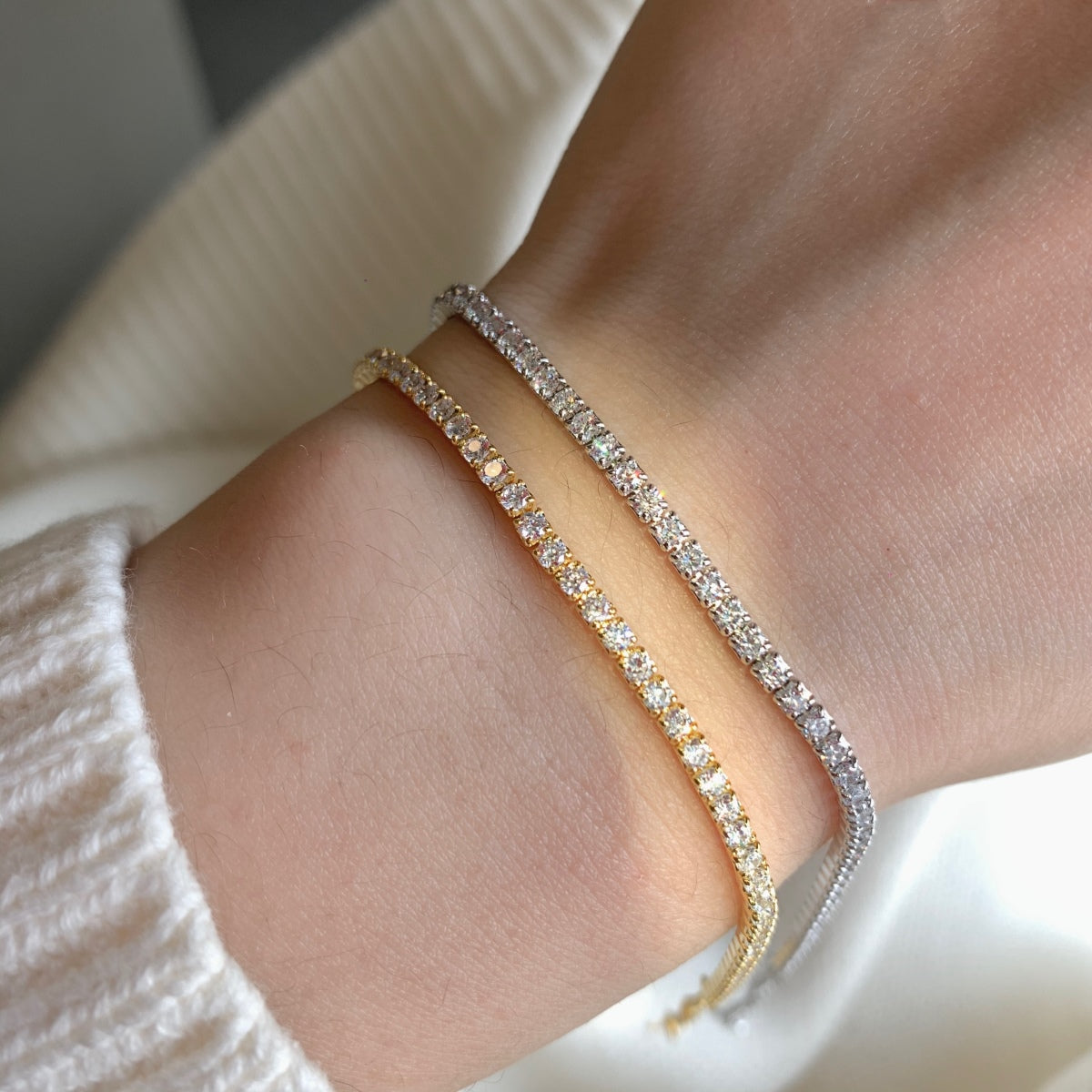 [Clover Jewels]Radiant Shinning Princess Cut Tennis Bracelet