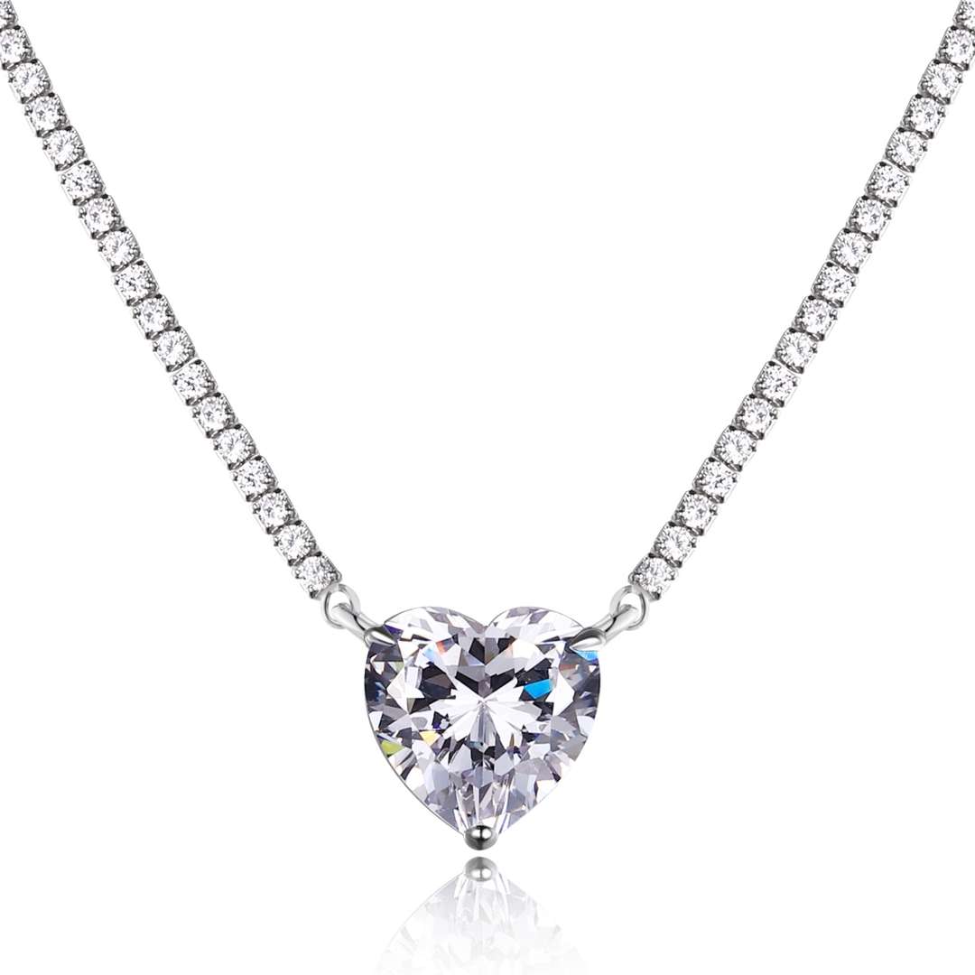 [Clover Jewels]8.0 Carat Versatile Colorful Sweet Heart-Shaped Tennis Necklace