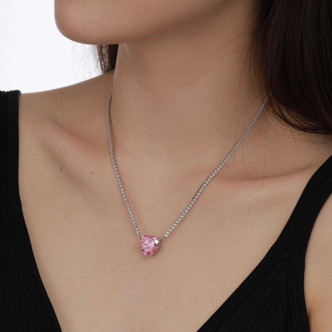 [Clover Jewels]8.0 Carat Versatile Colorful Sweet Heart-Shaped Tennis Necklace