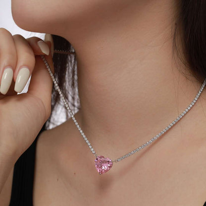 [Clover Jewels]8.0 Carat Versatile Colorful Sweet Heart-Shaped Tennis Necklace