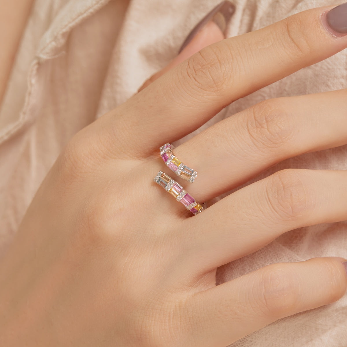 [Clover Jewels]Charming Colorful Radiant Cut Adjustable Daily Ring