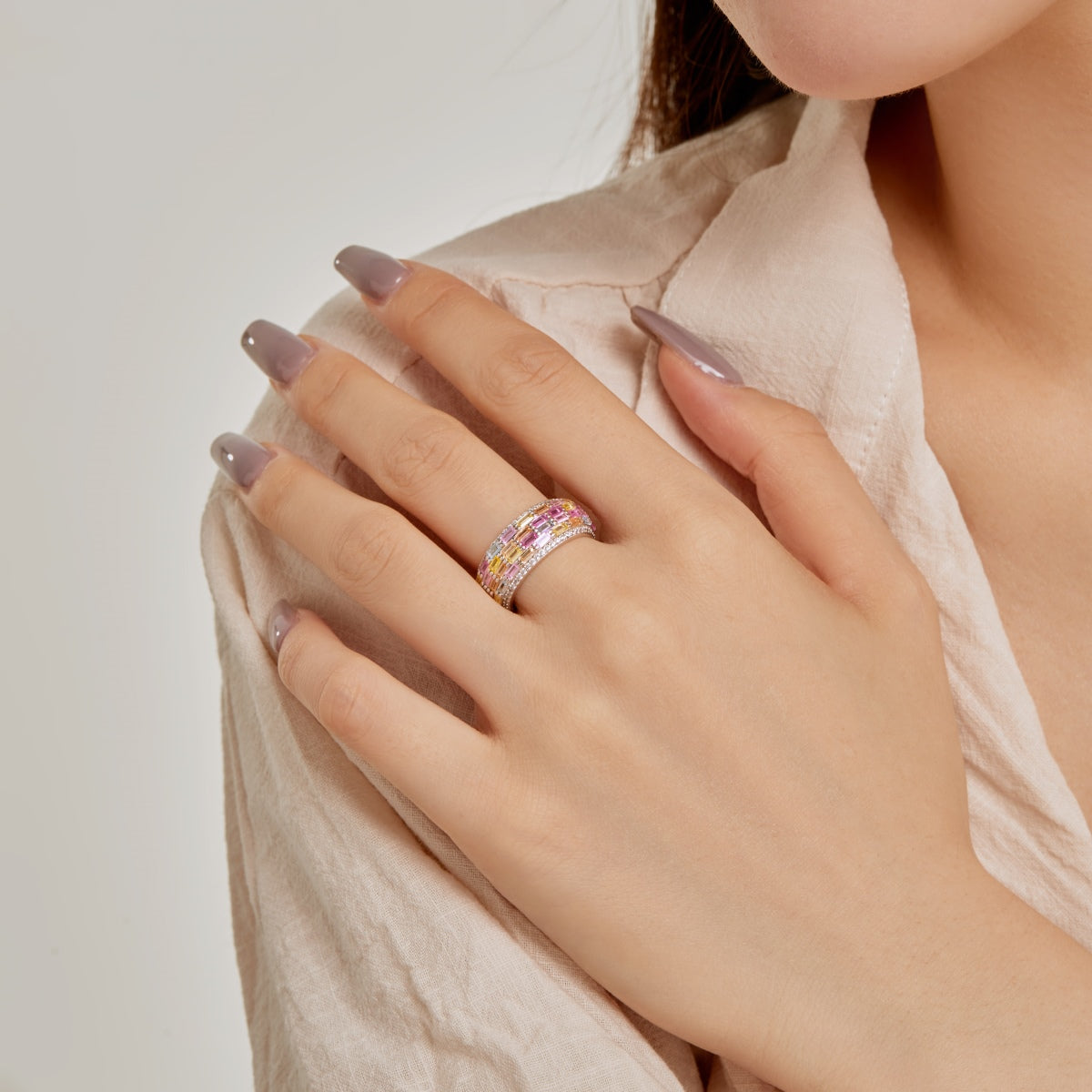 [Clover Jewels]Radiant Colorful Radiant Cut Daily Ring