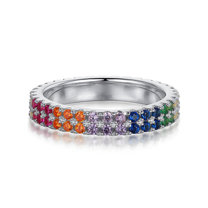 [Clover Jewels]Unique Colorful Round Cut Tennis Ring