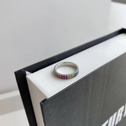 [Clover Jewels]Unique Colorful Round Cut Tennis Ring