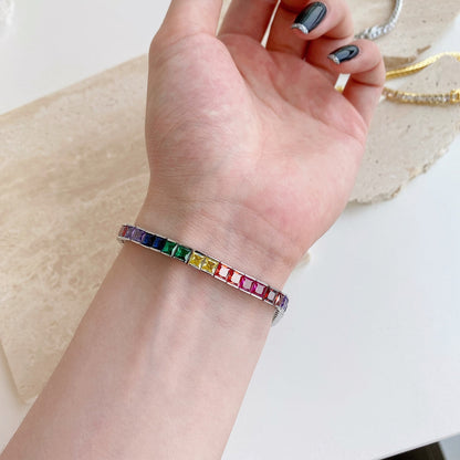 [Clover Jewels]Radiant Colorful Princess Cut Tennis Bracelet