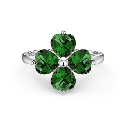 [Clover Jewels]Heart-shaped Four-Leaf Clover Ball Ring