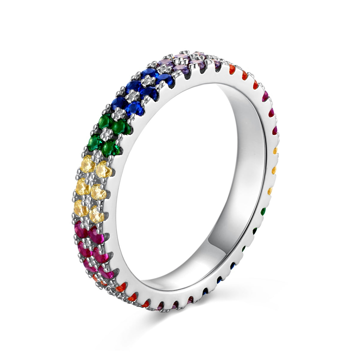 [Clover Jewels]Unique Colorful Round Cut Tennis Ring