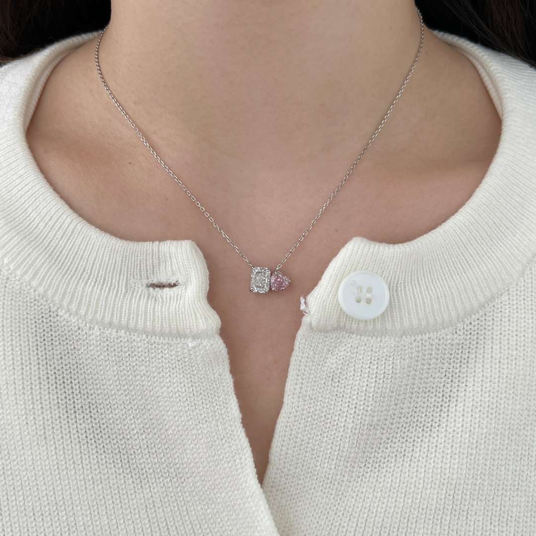 [Clover Jewels]Dazzling Square & Heart Shape Necklace