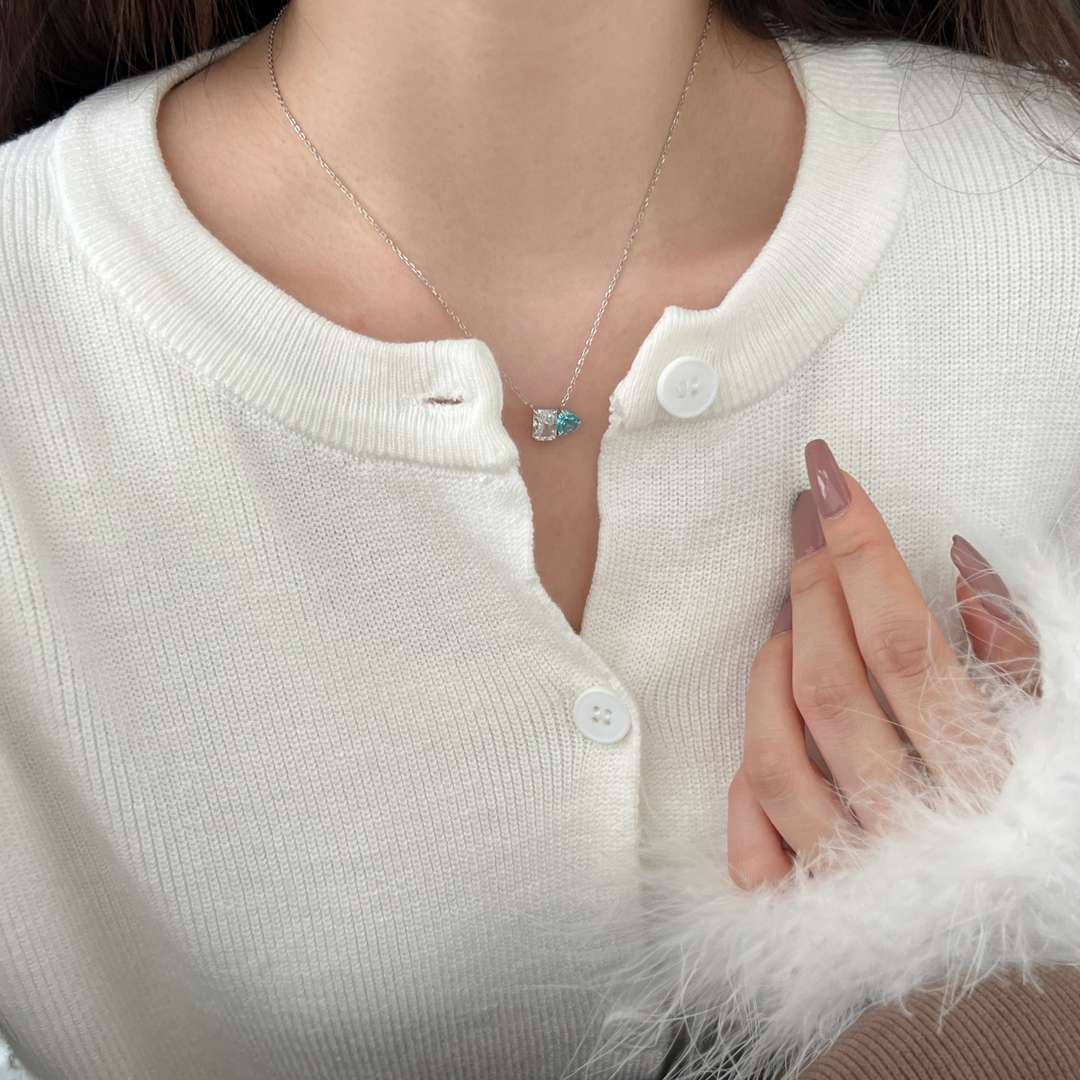 [Clover Jewels]Dazzling Square & Heart Shape Necklace