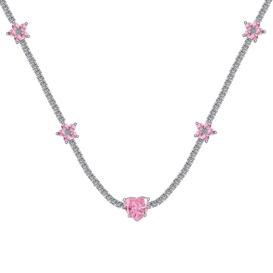 [Clover Jewels]Dazzling Pink Heart Flower Necklace