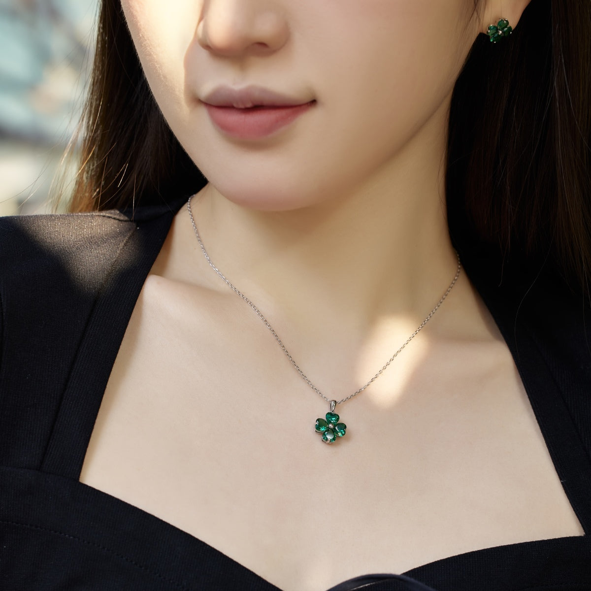 [Clover Jewels]Heart-Shaped Four-Leaf Clover Bead Necklace