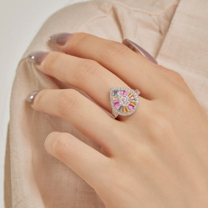 [Clover Jewels]Elegant Colorful Water Drop Shape Banquet Ring