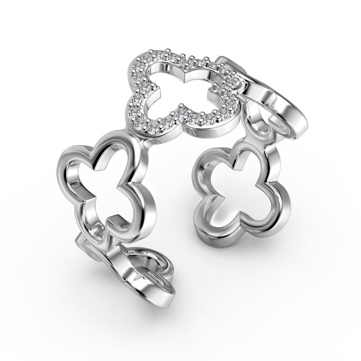 [Clover Jewels]Hollow Design Four-Leaf Clover Flower Shape Ring