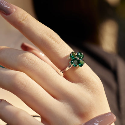 [Clover Jewels]Heart-shaped Four-Leaf Clover Ball Ring