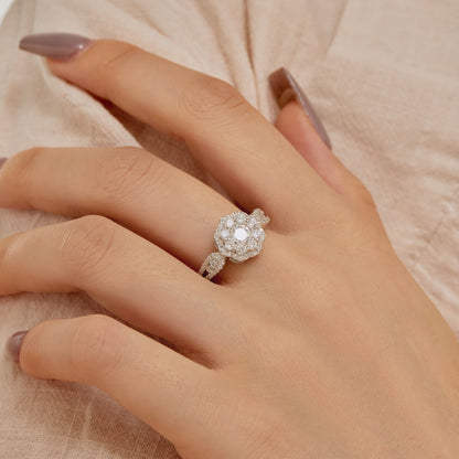 [Clover Jewels]Delicate Colorful Round Cut Flower Shape Wedding Ring