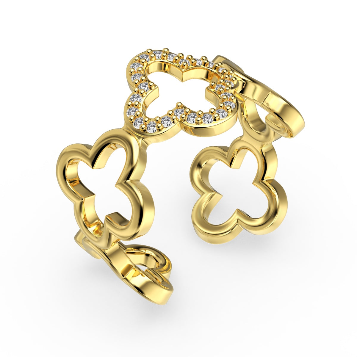 [Clover Jewels]Hollow Design Four-Leaf Clover Flower Shape Ring