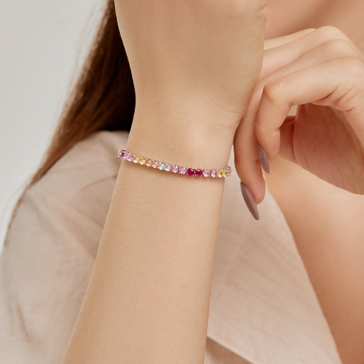 [Clover Jewels]Radiant Colorful Round Cut Tennis Bracelet