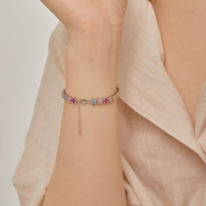 [Clover Jewels]Delicate Colorful Emerald Cut Daily Bracelet