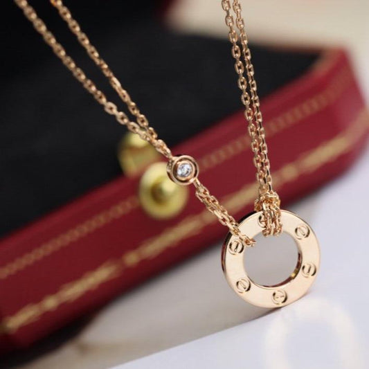 [Clover Jewels]LOVE NECKLACE ADJUSTABLE ROSE GOLD 2 DIAMOND