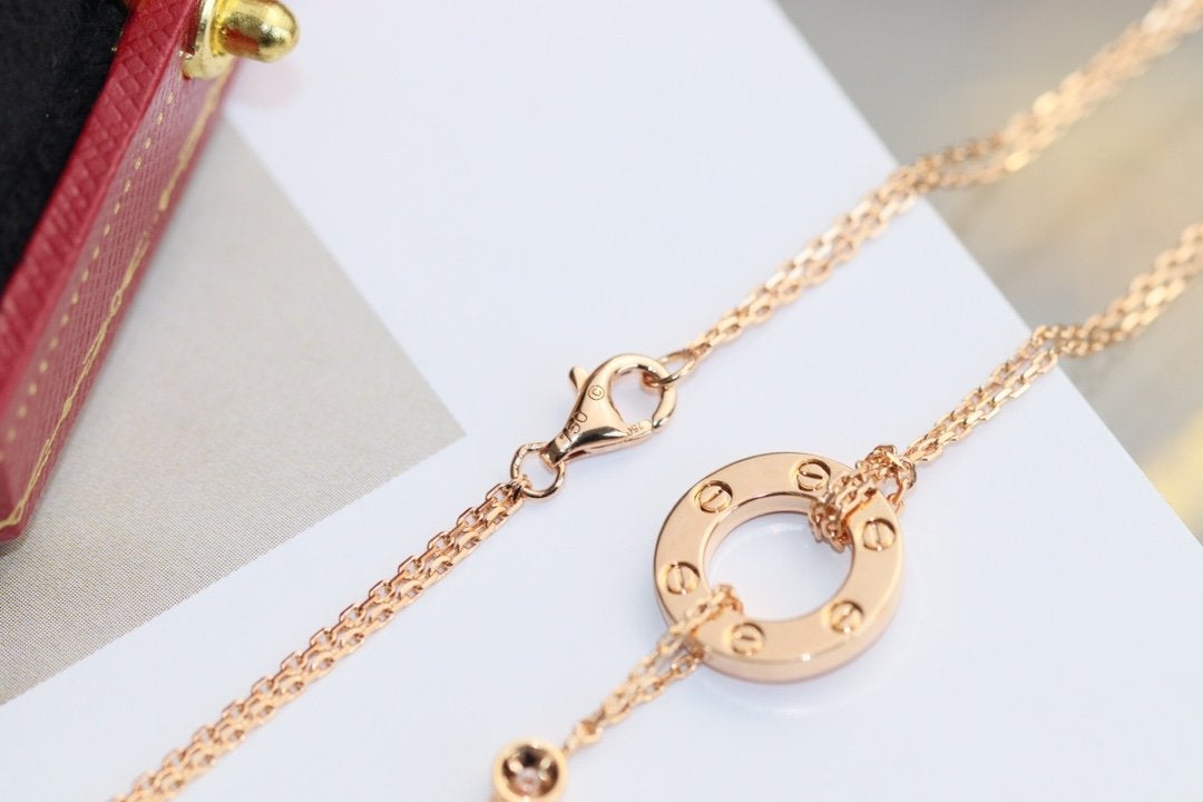 [Clover Jewels]LOVE NECKLACE ADJUSTABLE ROSE GOLD 2 DIAMOND