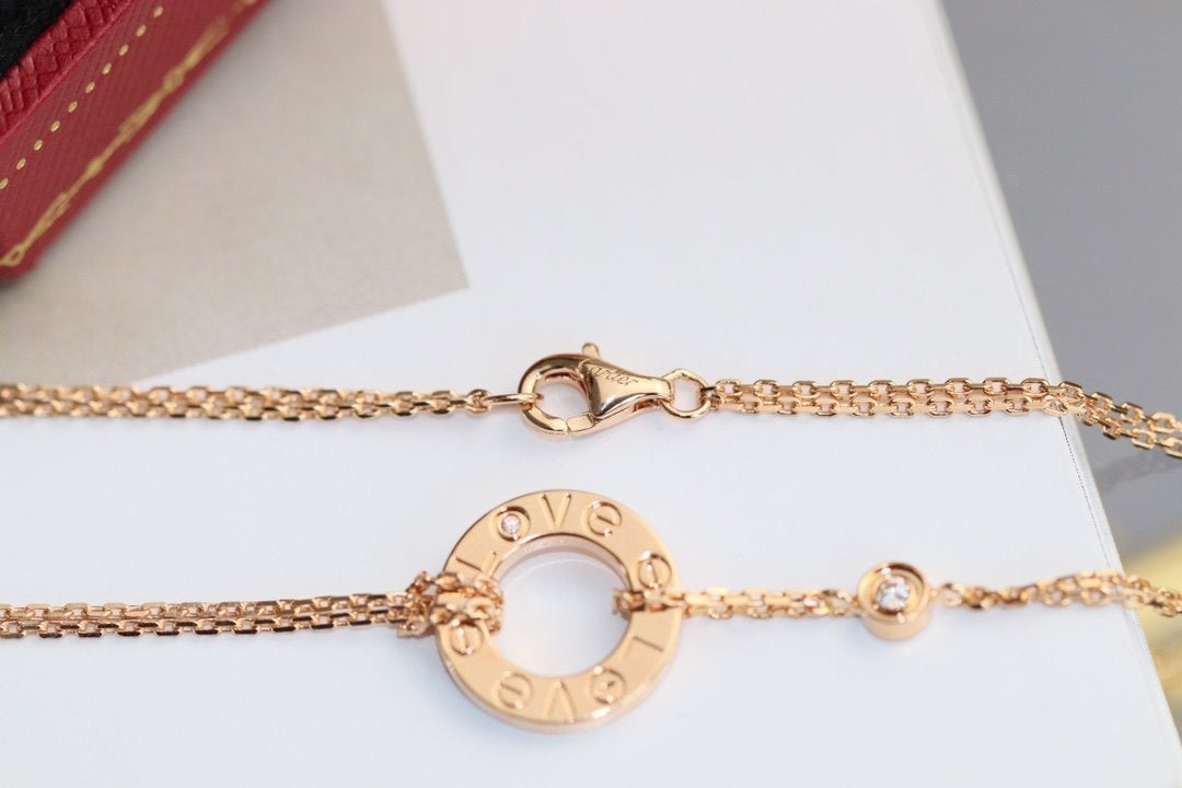 [Clover Jewels]LOVE NECKLACE ADJUSTABLE ROSE GOLD 2 DIAMOND