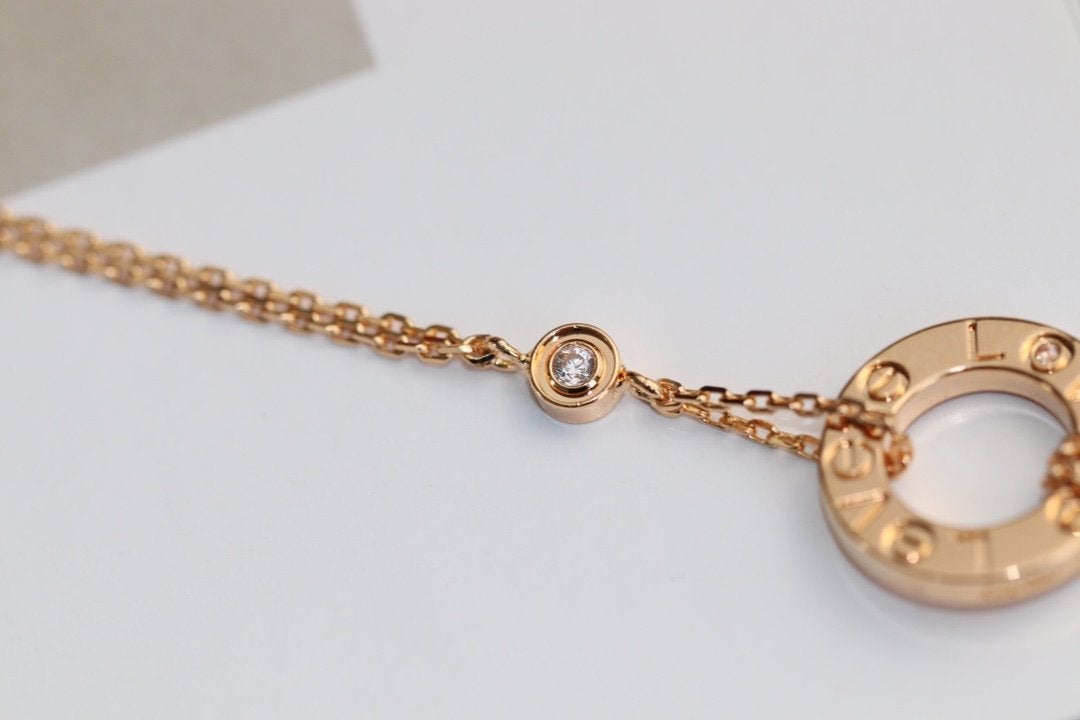 [Clover Jewels]LOVE NECKLACE ADJUSTABLE ROSE GOLD 2 DIAMOND