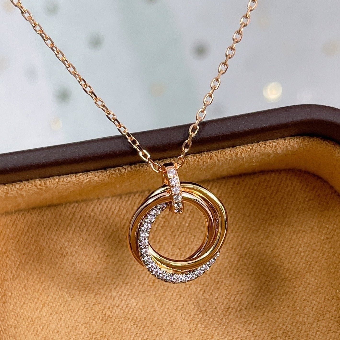 [Clover Jewels]TRINITY NECKLACE SILVER GOLD PINK GOLD DIAMONDS