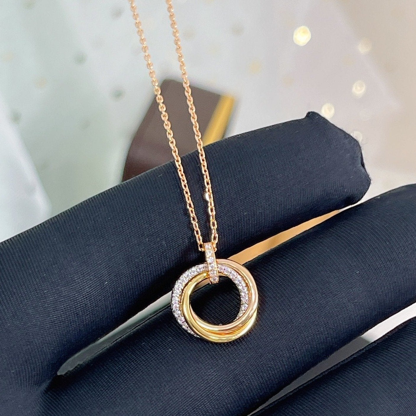 [Clover Jewels]TRINITY NECKLACE SILVER GOLD PINK GOLD DIAMONDS