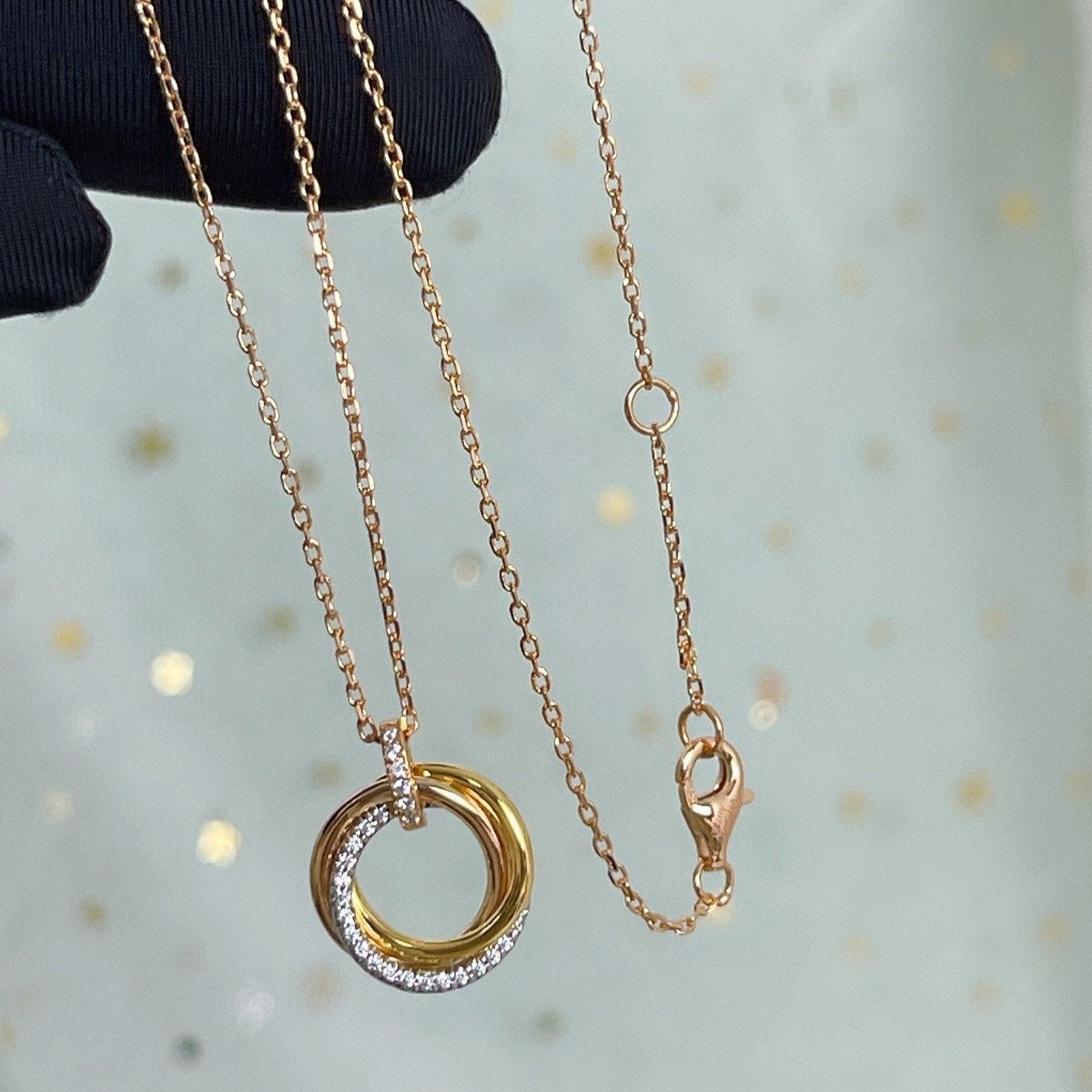 [Clover Jewels]TRINITY NECKLACE SILVER GOLD PINK GOLD DIAMONDS