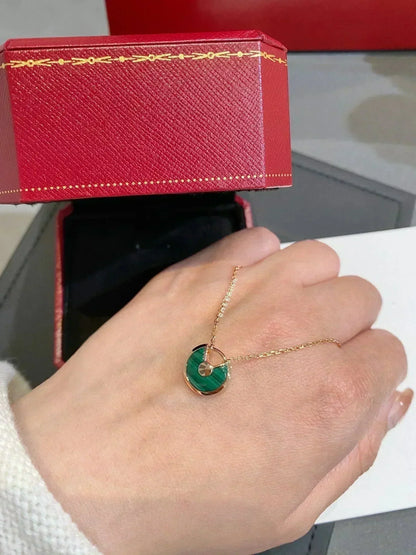 [Clover Jewels]AMULETTE ROSE GOLD MALACHITE NECKLACE