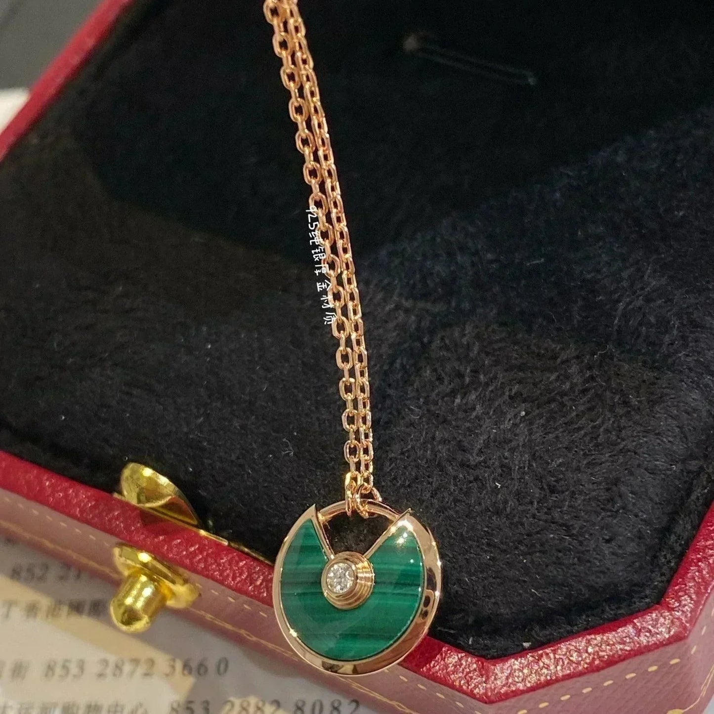 [Clover Jewels]AMULETTE ROSE GOLD MALACHITE NECKLACE