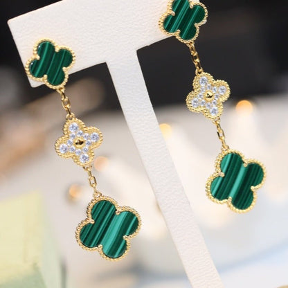 [Clover Jewels]CLOVER EARRINGS GOLD MALACHITE DIAMOND 3 MOTIF