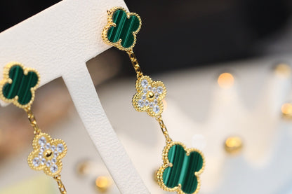 [Clover Jewels]CLOVER EARRINGS GOLD MALACHITE DIAMOND 3 MOTIF