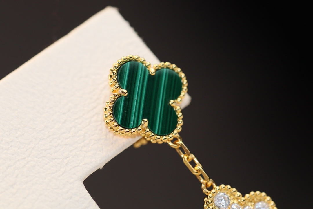 [Clover Jewels]CLOVER EARRINGS GOLD MALACHITE DIAMOND 3 MOTIF