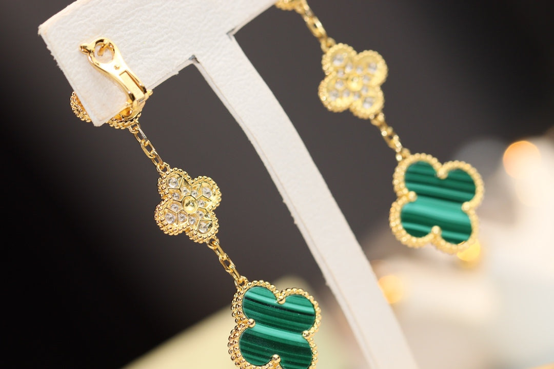 [Clover Jewels]CLOVER EARRINGS GOLD MALACHITE DIAMOND 3 MOTIF