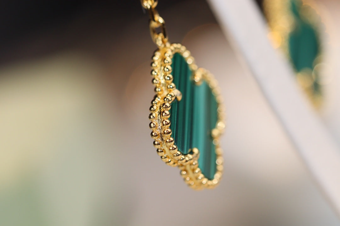 [Clover Jewels]CLOVER EARRINGS GOLD MALACHITE DIAMOND 3 MOTIF